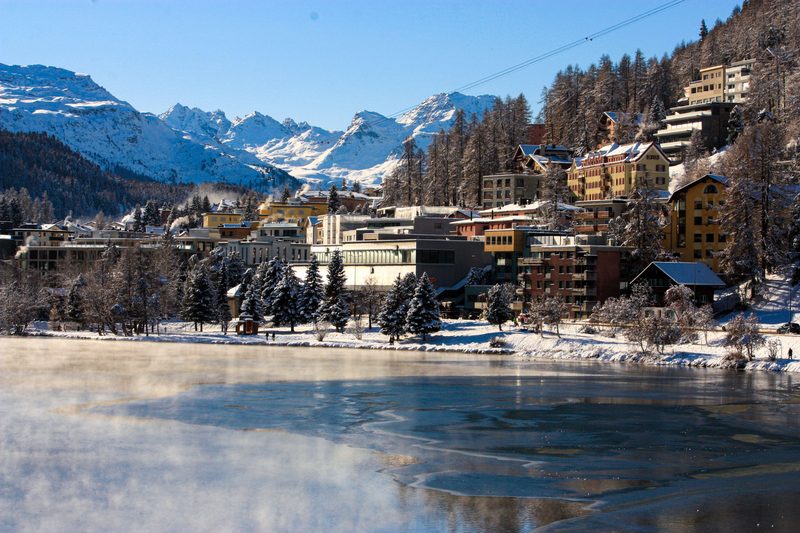 St. Moritz and its lake in winter