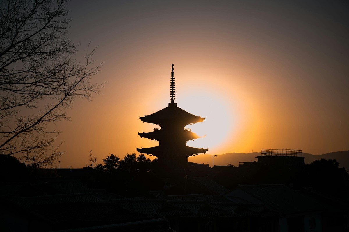 A temple at dawn, alone