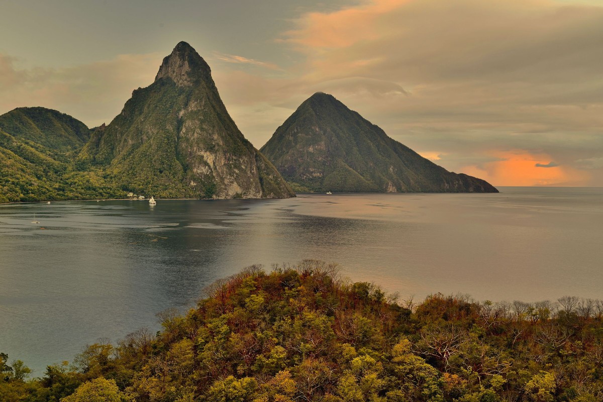 The Pitons at sunrise from a private terrace