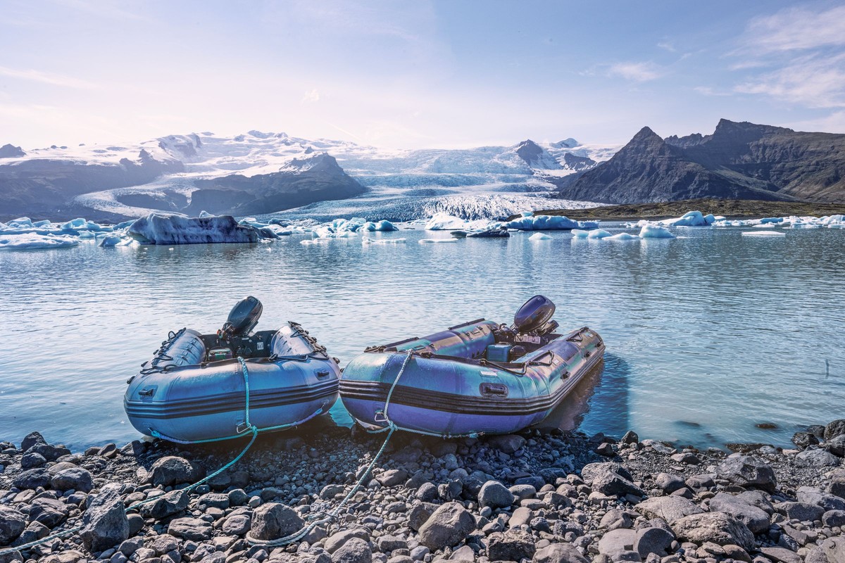 A glacier by raft, by helicopter, by silence