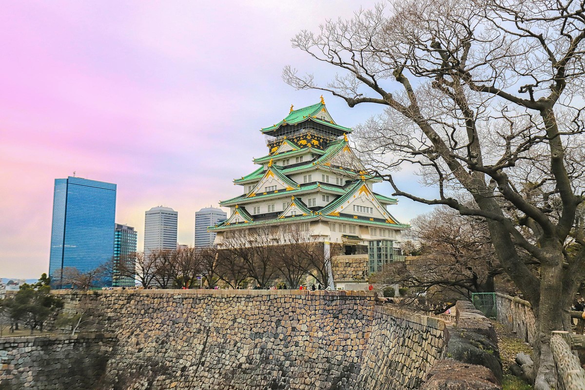 Osaka Castle at dusk without other visitors